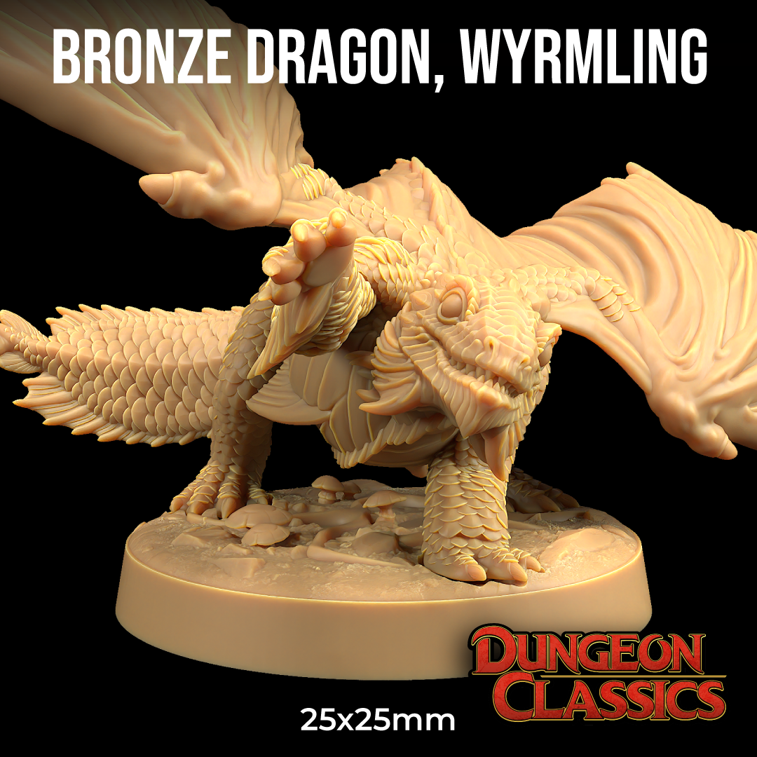 Bronze Dragon Wyrmling | PRESUPPORTED | Dungeon Classics